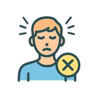 Unwell figure with denial cross symbol. Icon symbol illustration vector