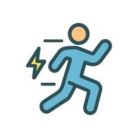 Energetic figure dashes with lightning speed. Icon symbol illustration vector