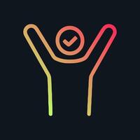 Triumphant figure with checkmark head. Icon symbol illustration vector
