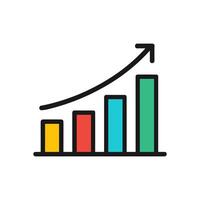 Ascending vibrant bar graph with arrow. Icon symbol illustration vector