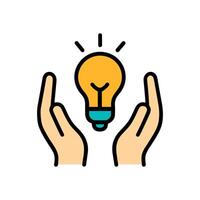 Hands cradling a bright idea. Icon symbol illustration vector