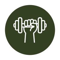 Strength training Hand grips dumbbell triumphantly. Icon symbol illustration vector