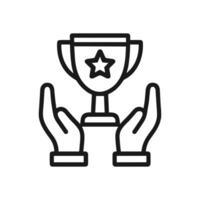 Hands presenting a staremblazoned trophy. Icon symbol illustration vector