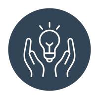 Hands holding illuminated bulb for innovation. Icon symbol illustration vector