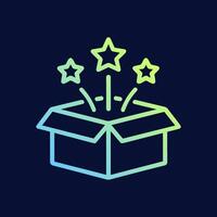 Box of wondrous stars launching upward. Icon symbol illustration vector