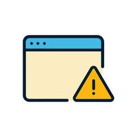 Browser window warning icon signifies potential issues. Icon symbol illustration vector