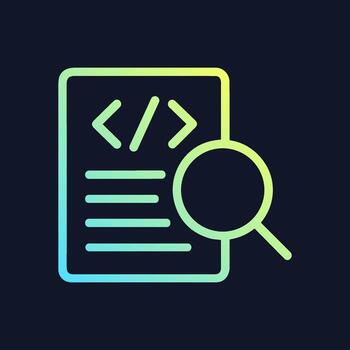 Code inspection magnifying coding document. Icon symbol illustration vector