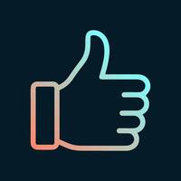 Gradient thumbsup icon against a dark background. Icon symbol illustration vector