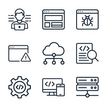 web desarrollo íconos escaparate Ingenieria esfuerzos icono símbolo ilustración vector