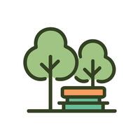 Park bench nestled amid gentle trees. Icon symbol illustration vector
