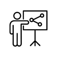 Presenter explains sharing diagram on whiteboard. Icon symbol illustration vector