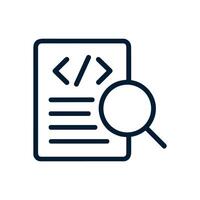 Code Review with a Magnifying Glass. Icon symbol illustration vector