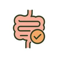 Healthy intestine organ with checkmark approval. Icon symbol illustration vector