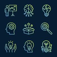 Conceptual icons illustrate ideas solutions. Icon symbol illustration vector