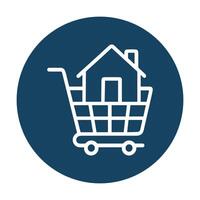 House hunting icon inside blue circle. Icon symbol illustration vector