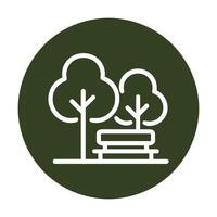 Serene park scene within circular frame. Icon symbol illustration vector
