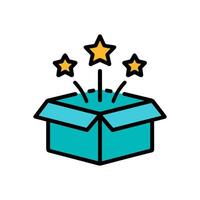 Festive box explodes with stars. Icon symbol illustration vector