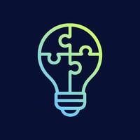 Assembled puzzle pieces bulb shape. Icon symbol illustration vector