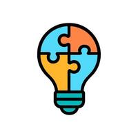 Puzzle pieces form lightbulb idea. Icon symbol illustration vector