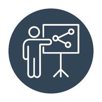 Presenter sharing graph ideas dark theme. Icon symbol illustration vector