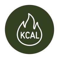 Calorie flame emblem on a green background. Icon symbol illustration vector