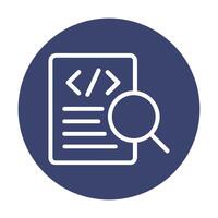 Examining web code with magnifying glass. Icon symbol illustration vector