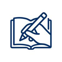 Hand writing in an open book. Icon symbol illustration vector