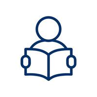 Reader engrossed in books narrative. Icon symbol illustration vector