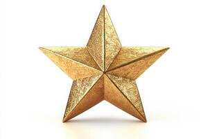 Gold five pointed star isolated on white background photo