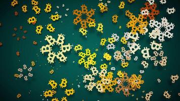 3D animation of cartoon colorful geometric shapes Bitcoin. looping animation. video