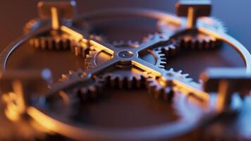 Looping animation of a mechanical structure made of metal gears. video