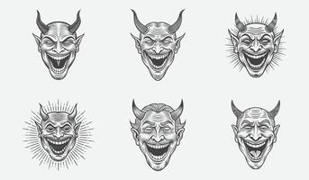 Laughing Devils in Dynamic Dark Silhouettes with Mischievous Expressions and Playful Evil Character Poses vector