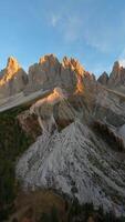 Seceda Mountain shot on FPV drone. Dolomites, Italy. Vertical video