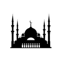 Elegant silhouette of a mosque with tall minarets and a crescent moon at twilight, symbolizing peace and devotion in Islamic faith vector