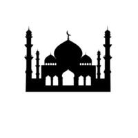 Majestic silhouette of a mosque at twilight with minarets and crescent moon, showcasing Islamic architecture and grandeur vector