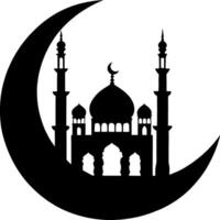 Beautiful silhouette of the Taj Mahal with crescent moon design, symbolic of Islamic architecture and spirituality during Ramadan Islamic icon vector
