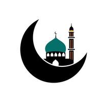 Elegant and Majestic Mosque Surrounded by Crescent Moon, Islamic Icon Set vector