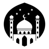 Beautiful Mosque Silhouette at Night with Illuminated Dome and Minarets, Islamic Symbolism, Islamic Icon Set vector