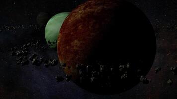 Celestial bodies and asteroids viewed from a cosmic perspective video