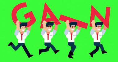 Animation of Businessmen Running with Gain Text Representing Financial Success and Business Growth video