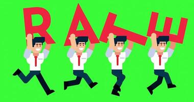 Animated Businessmen Running with RATE Text on Green Screen Background video