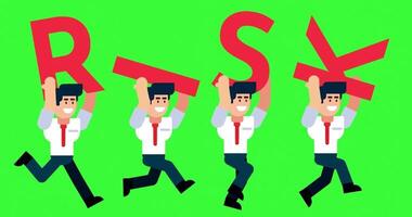 Businessmen Running with Risk Text Concept on Green Screen Background video
