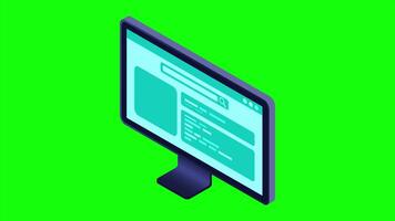 Isometric monitor animation. Computer monitor isometric desktop. Modern monitor. 4K animated in isometric video