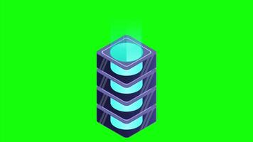 Isometric futuristic server animation. Isometric database or data center. Abstract blockchain. Computer storage. Cloud. 4K animated in isometric style video