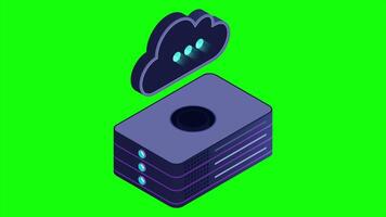 Isometric cloud database animation. Cloud computing and file cloud storage. Motion graphic. 4K animated in isometric style video