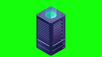 Isometric futuristic server animation. Isometric database or data center. Blockchain. Computer storage. Cloud storage. 4K animated in isometric. video