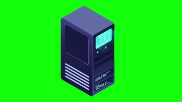 Isometric futuristic server animation. Isometric database or data center. Blockchain. Computer storage. Cloud storage. 4K animated in isometric style video