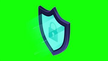 Secure vpn animation. VPN protection with a shield. Shield lock in futuristic blue style. Cyber security. 4K animated in isometric style. video