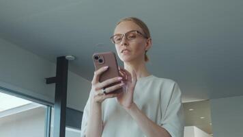 Dependence on social network and using smartphone, browsing internet, reading news, checking social media, scrolling and touching screen. Digital dependence in people. Social Media dependence in women video