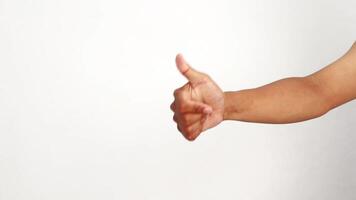 Various hand gestures, pointing, and thumbs up against a clean white background displaying positive feedback video